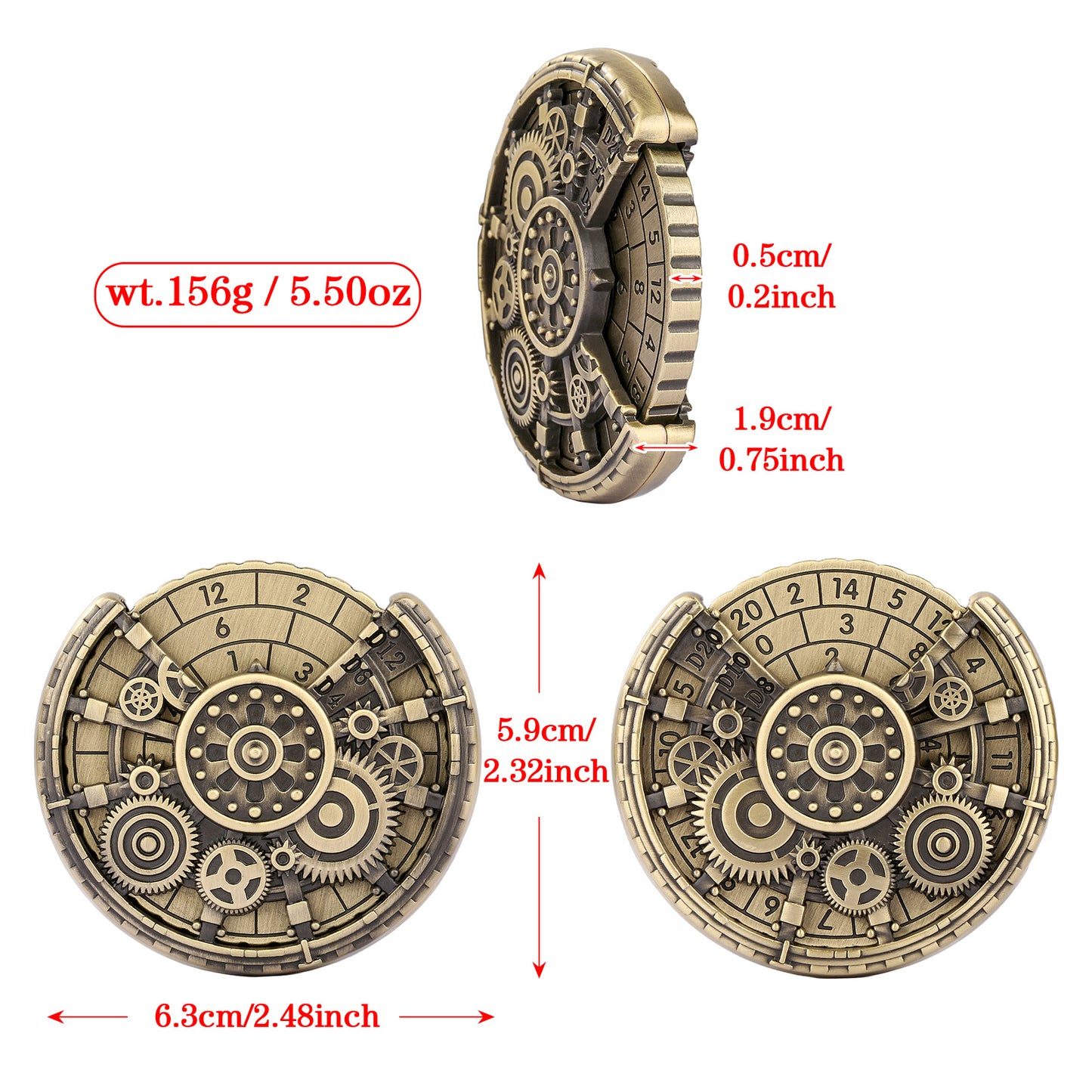 US Local Private Model Time Gear Fingertip Gyroscope Retro Wheel DND Dice Gift Box Set, Role Playing Game Dice On The Table