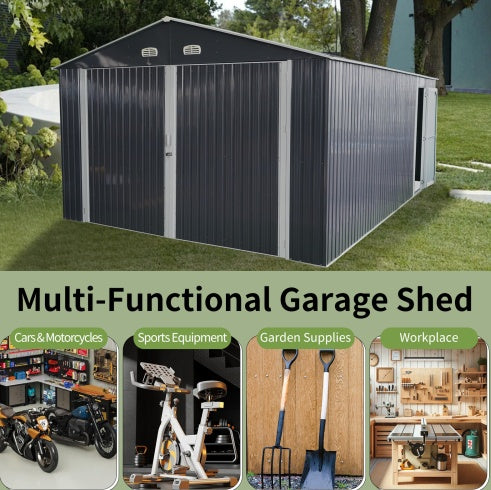US Local Spacious Outdoor Storage Shed This 13  20FT Outdoor Storage Shed Offers A Generous 250 Square Feet Of Floor Space, Perfect For Storing Trucks, Cars, Large Tools, And Lawn Equipment. With Double Front
