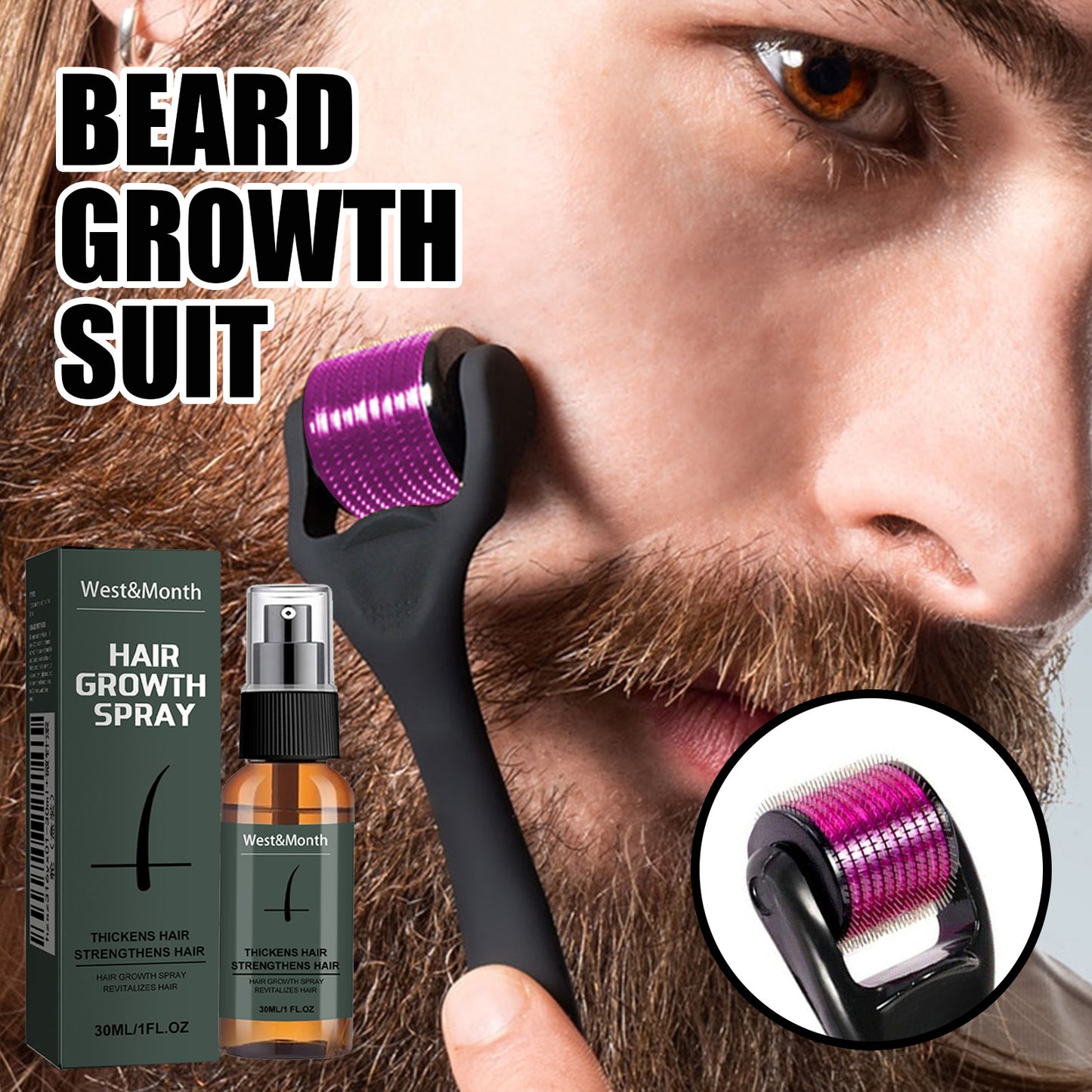 US Local Moustache Spray Set Moisturizing Spray Facial Hair Treatment Boosting Beard Growth Thickening Liquid