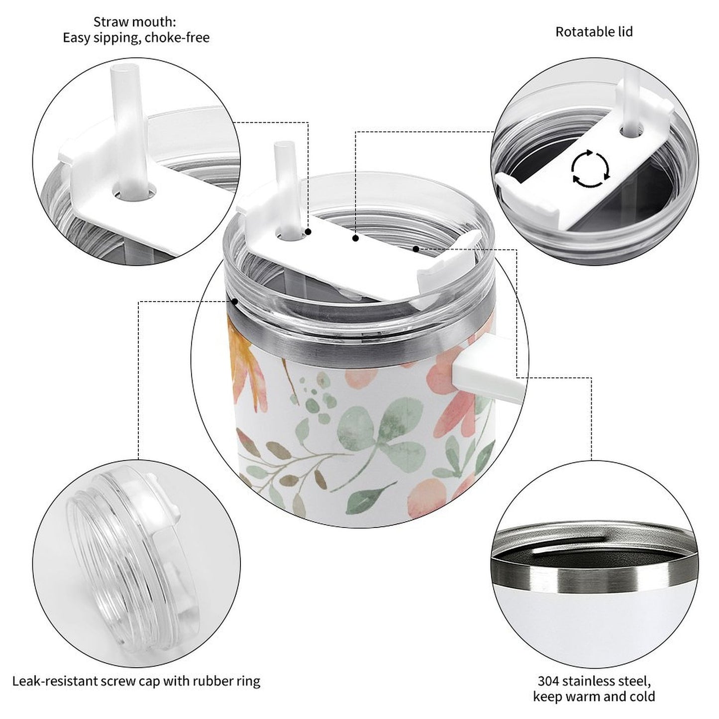 PHDT00364 POD US Local Tumbler 40 oz Large Capacity Car Cup Flower