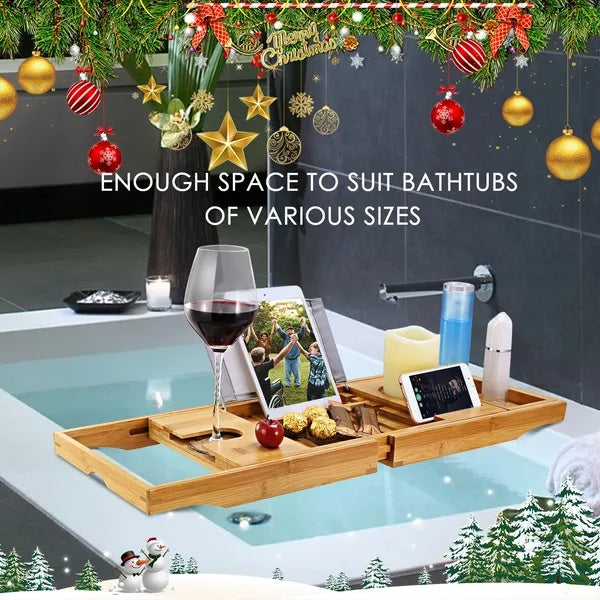 US Local Bathtub Caddy Tray Crafted Bamboo Bath Tray Table Extendable Reading Rack Tablet Phone Holder For Valentines'S Day
