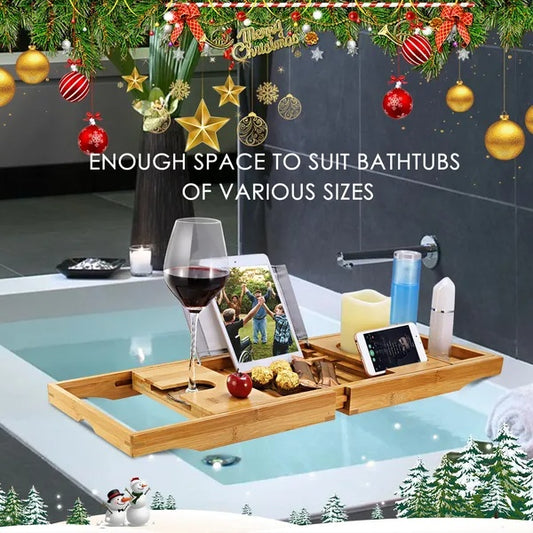 US Local Bathtub Caddy Tray Crafted Bamboo Bath Tray Table Extendable Reading Rack Tablet Phone Holder For Valentines'S Day