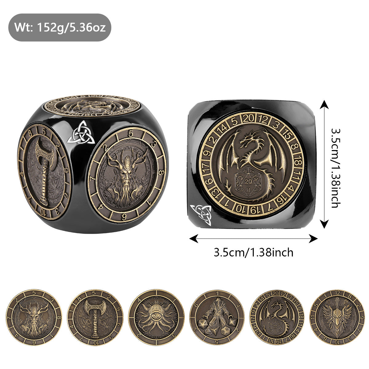 US Local 6-pack DND Dice Wheel Gift Box Set, Retro Wheel Metal Polyhedral Board Game Prop, Desktop Role Playing Decoration Collectibles Game Dice Accessories