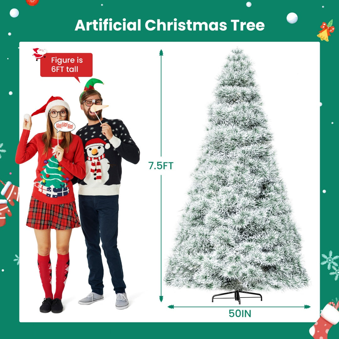 US Local Pre-lit Artificial Christmas Tree, Prelighted Green Artificial Hinged Spruce Xmas Tree With 347 Branch Tips, 120 Incandescent Lights