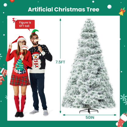 US Local Pre-lit Artificial Christmas Tree, Prelighted Green Artificial Hinged Spruce Xmas Tree With 347 Branch Tips, 120 Incandescent Lights
