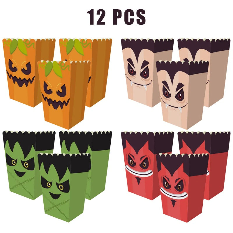 US Local 12 Pieces Halloween Popcorn Box Halloween Party Favor Snack Treat Boxes Candy Cookie Container Decorations Gifts For Popcorn Sales Halloween Party Favor Supplies