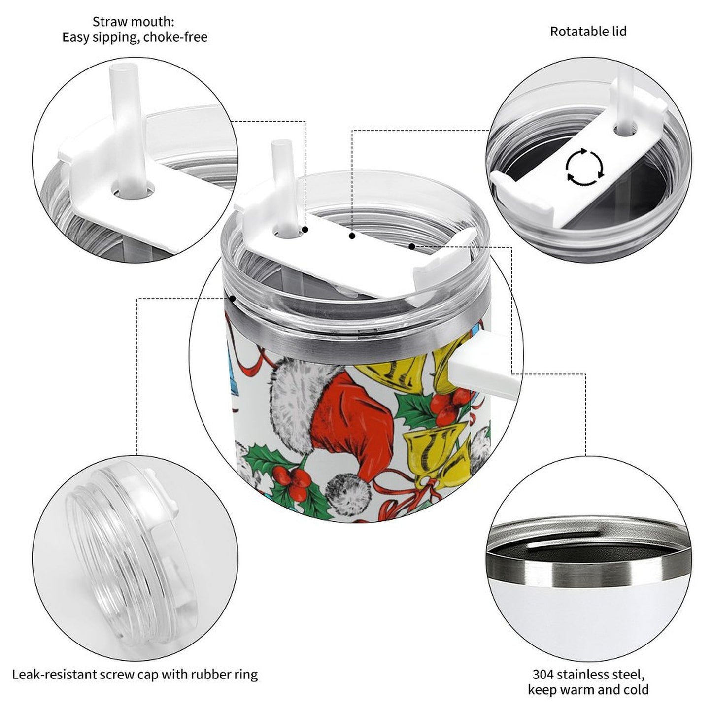 PHDT00016 POD US Local Tumbler 40 oz Large Capacity Car Cup Christmas, Santa