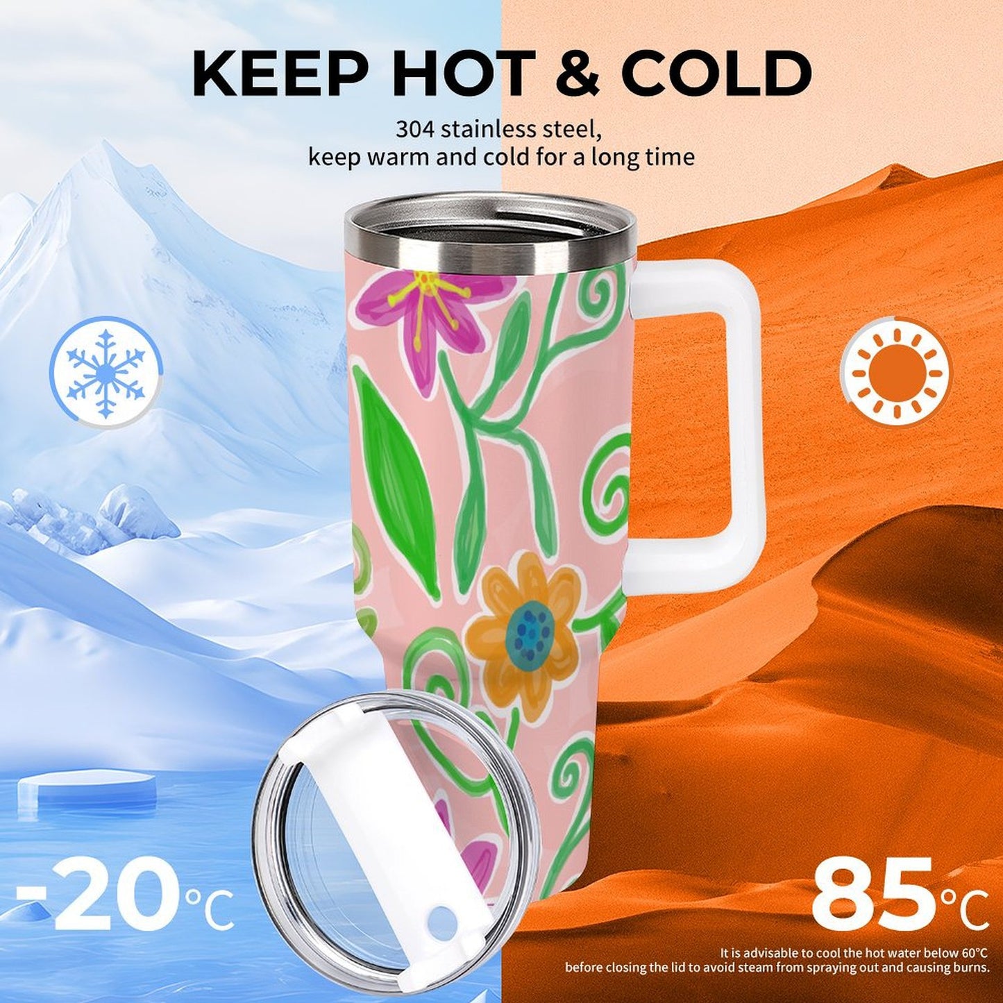 PHDT00113 POD US Local Tumbler 40 oz Large Capacity Car Cup Flowers