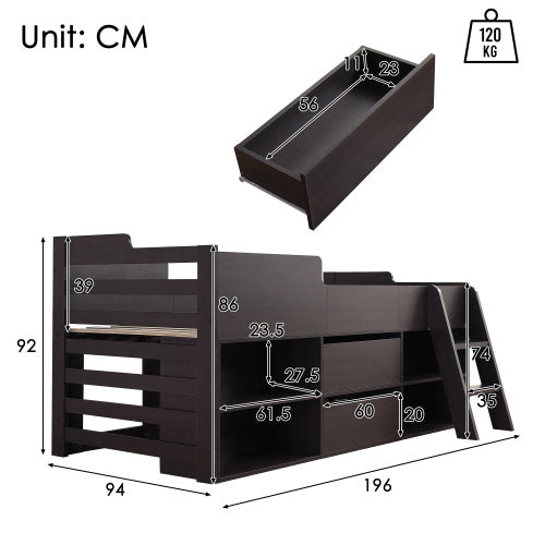 UK Local Cabin Bed Mid Sleeper Bed Frame Storage Kids Wooden Bed With Drawers Shelf Storage Low Sleeper Bed 3ft Single Children's White Wooden Bed - 3ft Single 90 X 190 Cm Frame Only