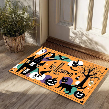 US Local Halloween Pumpkin Ghost Home Decor Doormat, Suitable For Entrance, Bedroom, Living Room, Bathroom, Kitchen, Absorbent And Non-Slip Rug