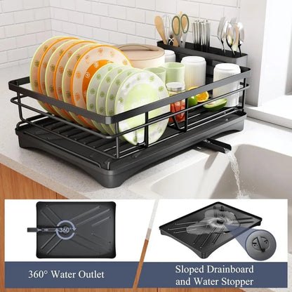 US Local 2 In Set Dish Drying Rack And Under Sink Organizer Rack, Large Dish Rack With Drainboard, 2 Tier Pull Out Cabinet Shelf For Kitchen Storage