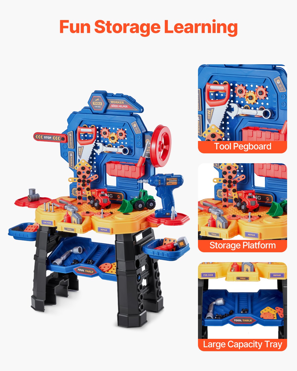 US Local Kids Workbench 181 Pcs Tool Bench With Realistic Tools And Electric Drill