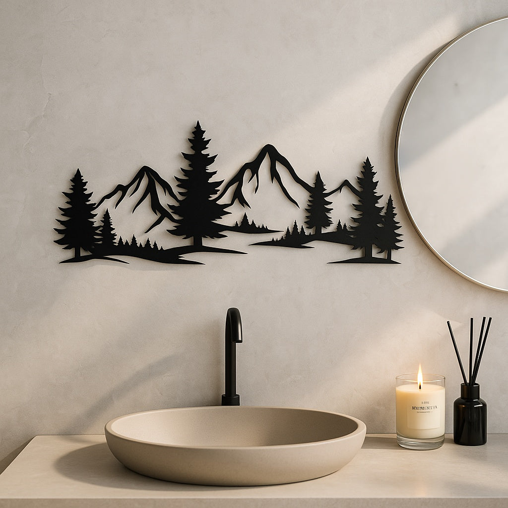 US Local Rustic Metallic Wall Art,Evergreen Forest Mountain Design,Great For Child's Room