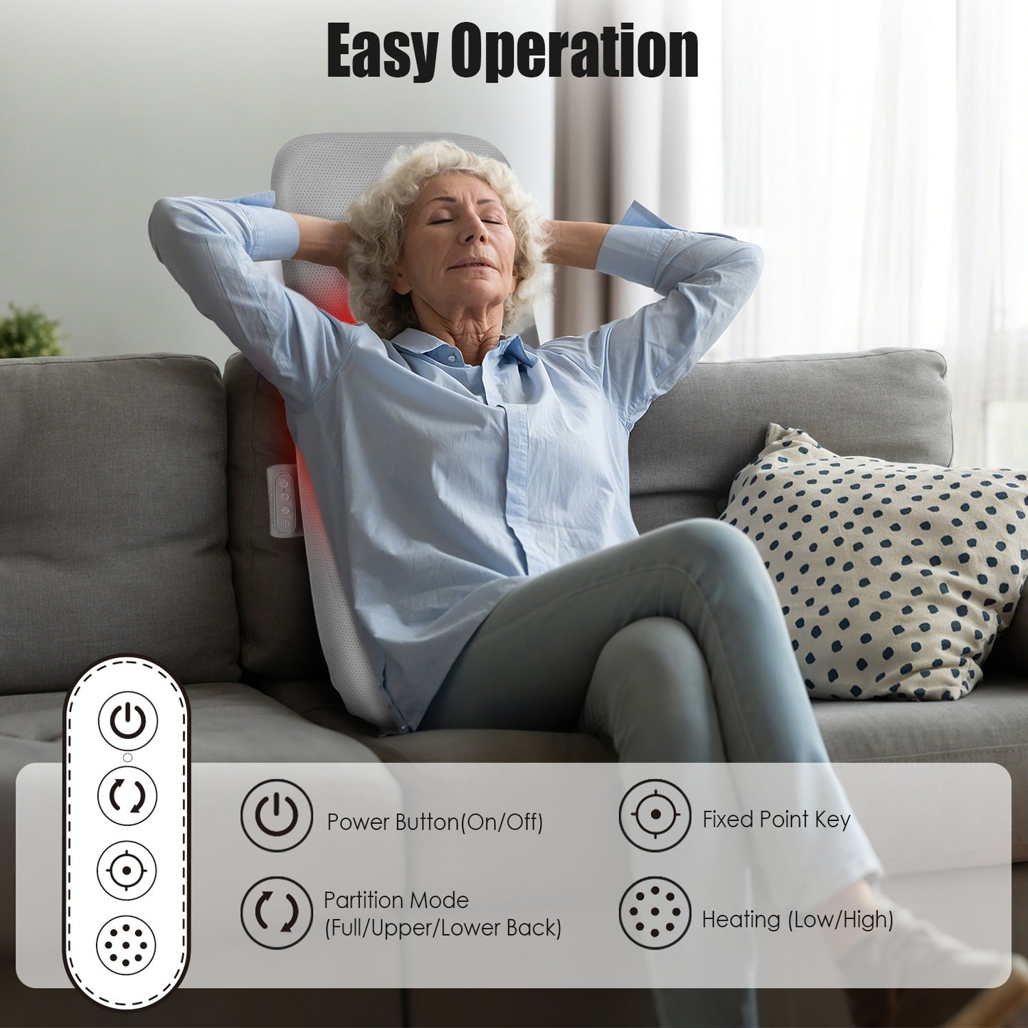 US Local 1 Set Full Back Massager With Rolling Kneading Nodes Soothing Heating 3D Deep Tissue Shiatsu Chair Massage Pad For Lumbar Upper Lower Back Gift For Women Men