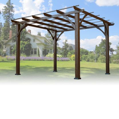 US Local 12' X 10' Outdoor Pergola, Wood Grape Gazebo For Climbing Plant Support, Garden, Patio, Backyard, Deck, Brown