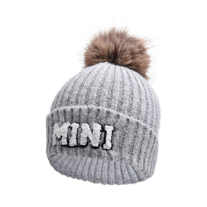 Letter MAMA Woolen Cap Outdoor Fur Ball Warm Hat