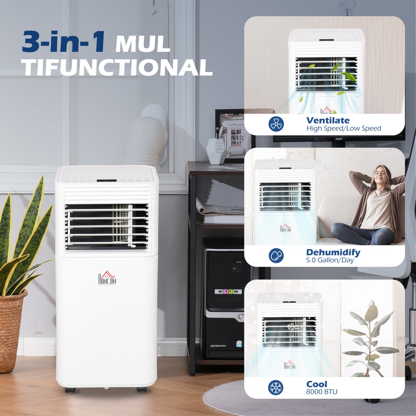 US Local Portable Air Conditioner 7000BTU Remote Fan Modes 24 Hour Timer Auto Off