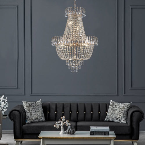 US Local Golden Crystal Chandelier, Large Modern Luxury Chandelier, Suitable For Living Room, Dining Room, Bedroom, Hallway - No Bulb