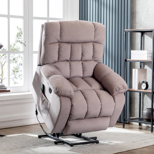 UK Local Electric Power Lift Recliner Chair Sofa With Massage And Heat For Elderly 2 Side Pockets USB Ports Single Recliner Chairs For Living Room Overstuffed Breathable Fabric Reclining