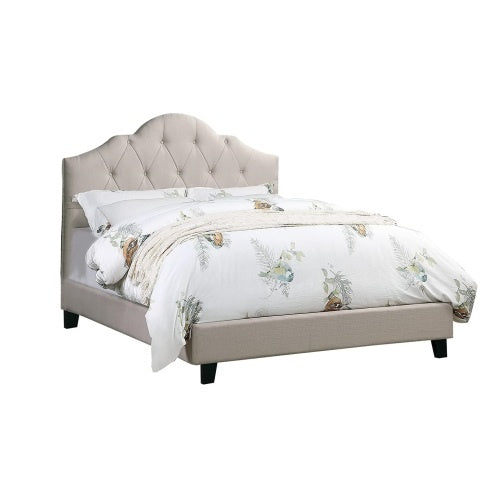 USA Local Contemporary 1pc Queen Size Bed Adjustable HB Light Brown Polyfiber Tufted Upholstered Wooden Bedframe Bedroom Furniture