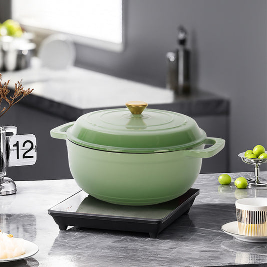 US Local Cast Iron 6QT Cookware Gradient Green With Two Silicone Gloves Enameled Pot