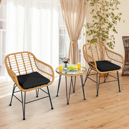 US Local 3 Pieces Rattan Furniture Set With Cushioned Chair Table