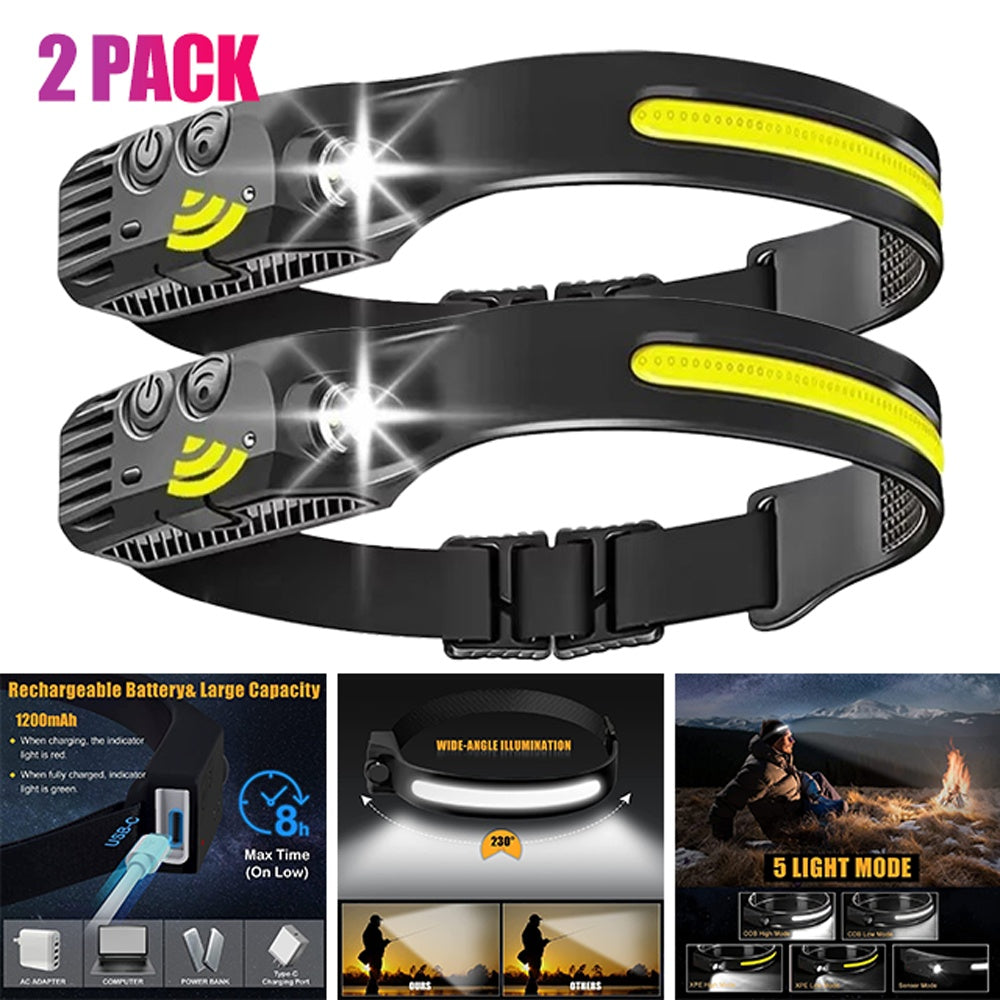 UK Local LED Head Torch Rechargeable Waterproof COB Headlamp Motion Sensor Headlight Work Light