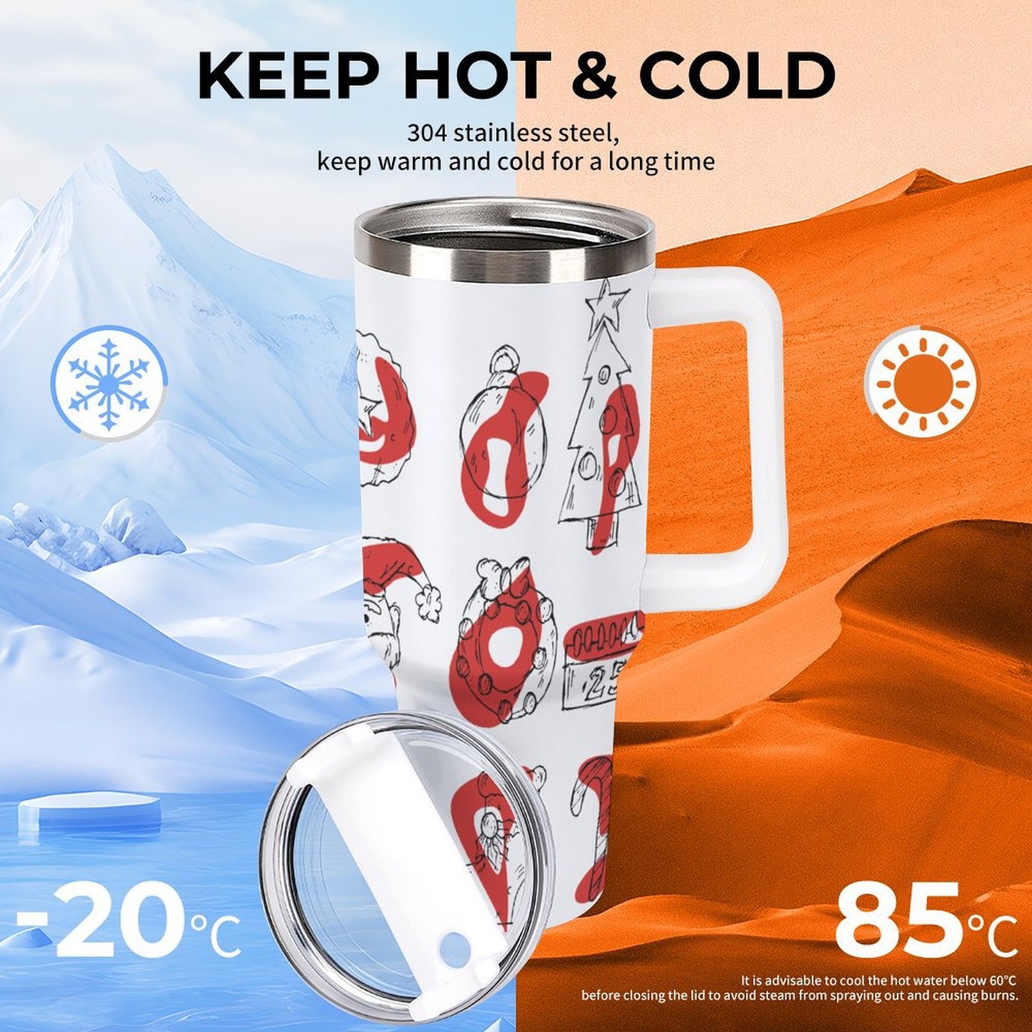 POD US Local Tumbler 40 oz Large Capacity Car Cup Christmas Sketch, Color Block