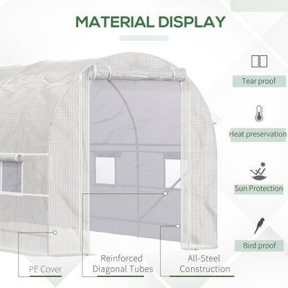 US Local Outsunny 15 X 7 X 7 Walk-In Tunnel Greenhouse, Large Garden Hot House Kit With 6 Roll-up Windows & Roll Up Door, Steel Frame, White