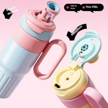 US Local 780ml Gradient Double Drink Thermal Cup Stainless Steel With Lid Coffee Cup Thermos Large Capacity Straw Cup For Male And Female