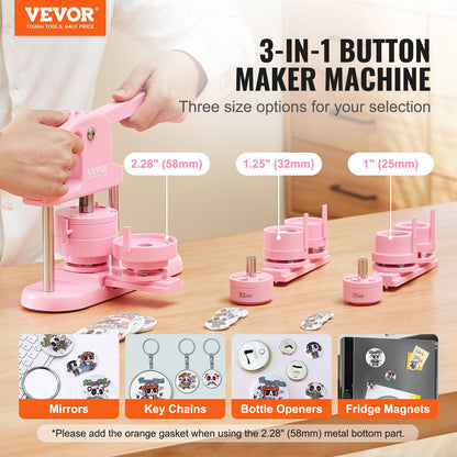 US Local 3-IN-1 Button Maker,  300pcs Button Parts,Button Maker Machine With Panda Magic Book, Ergonomic ArcHandle Punch Press Kit, For Children DIY Gifts