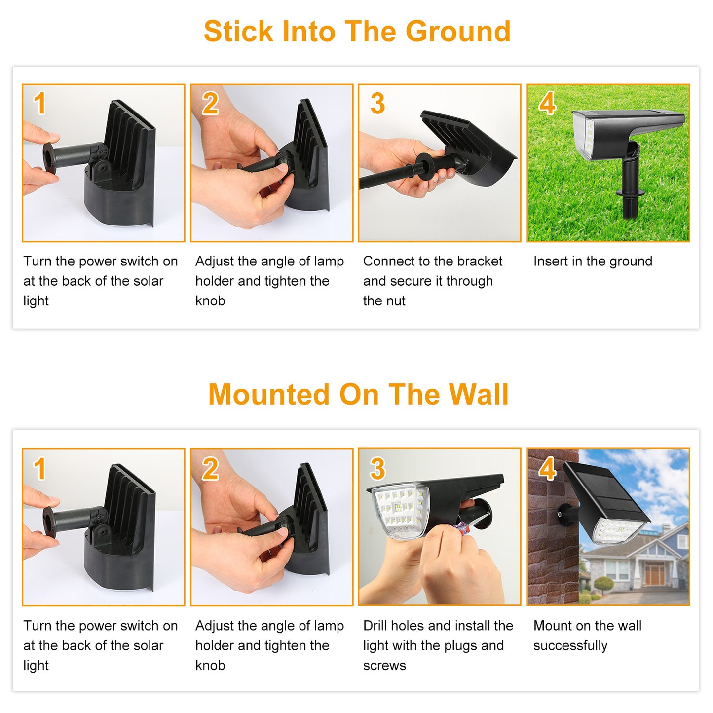 2Pcs 32 LEDs Solar Landscape Spotlights IP65 Waterproof With 3 Modes For Yard Garden Driveway Porch Walkway Pool Patio