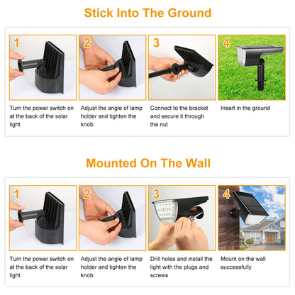 2Pcs 32 LEDs Solar Landscape Spotlights IP65 Waterproof With 3 Modes For Yard Garden Driveway Porch Walkway Pool Patio