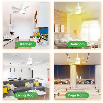 US Local 1Pc Socket Fan Light 12W Ceiling Fan With Lights Dimmable LED Ceiling Fan With 3 Fan Speed Stepless Brightness And Color Temperature Smart Timer Remote Control