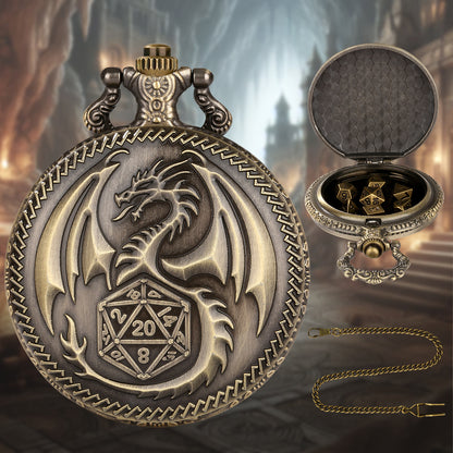 US Local Creative Thick Chain Pocket Watch Set, Equipped With 7 Mini DND Game Polyhedral Metal Dice Tabletop Role-playing Game Dice, Enhancing RPG Gaming Experience And Providing Players With Unique Gifts