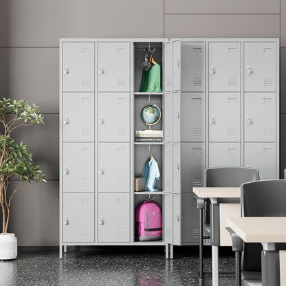 US Local Metal Lockers For Employees With 12 Door & Hooks,Metal Storage Locker With Lock And Card Slot For School Office Garage Gym Bedroom Home,Assembly Required,12 Doors Light Grey