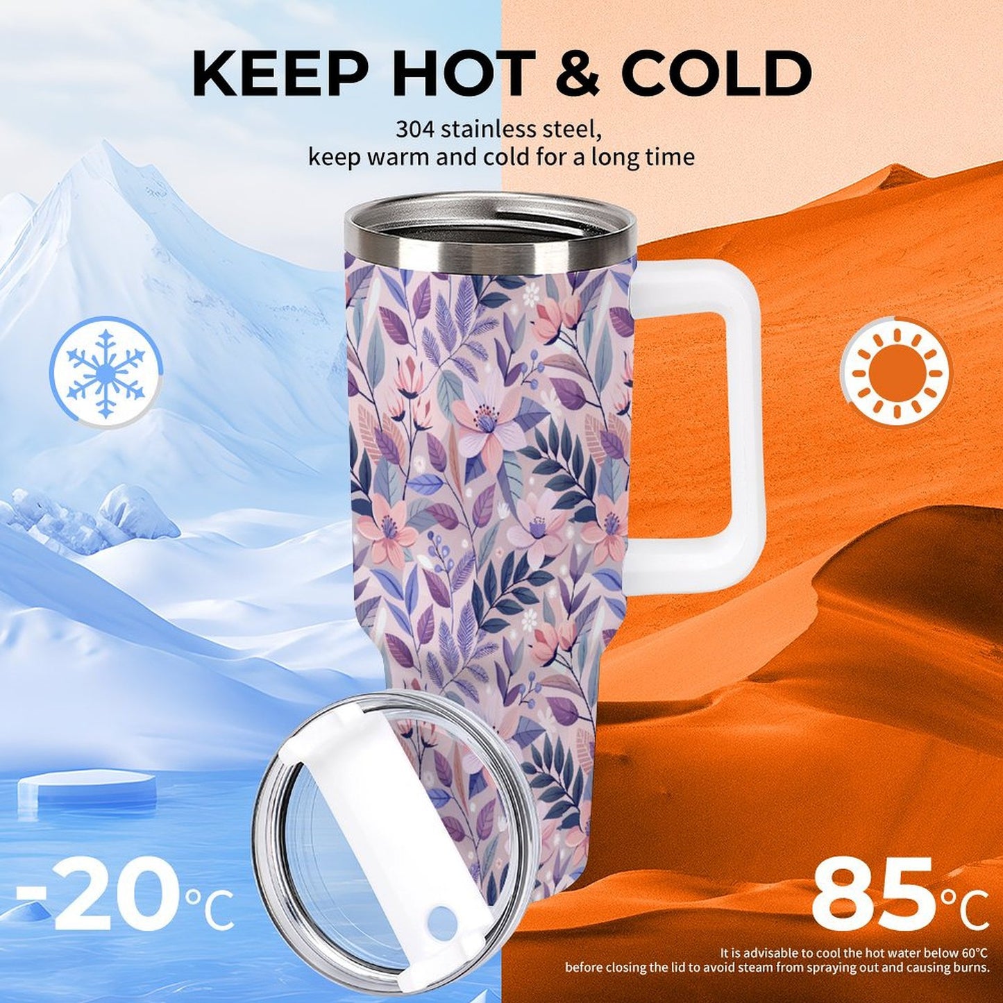 PHDT00108 POD US Local Tumbler 40 oz Large Capacity Car Cup Romance, Flowers