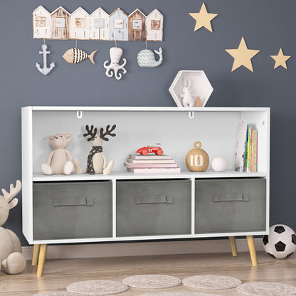 US Local Children's Bookcase With Foldable Fabric Drawers, Children's Book Display, Toy Storage