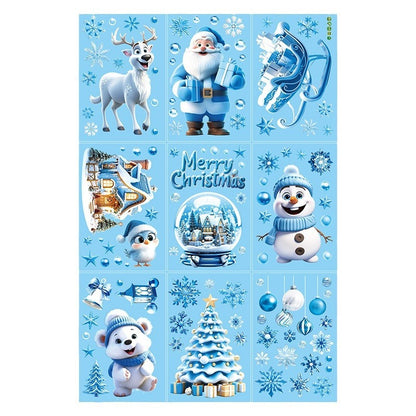 US Local 9 Sheets Christmas Snowflakes Window Decals Winter Blue Cute Painting Snowflakes Stickers