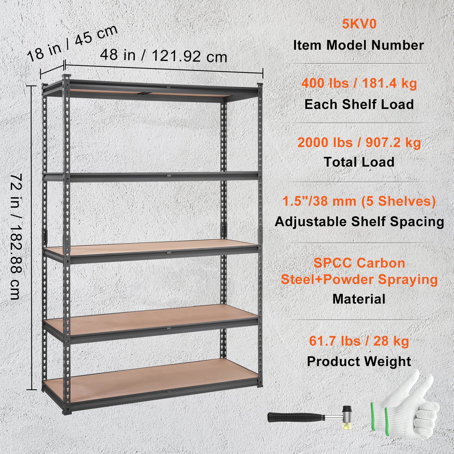 US Local VEVOR Storage Shelving Unit, 5-Tier Adjustable, 2000 Lbs Capacity, Heavy Duty Garage Shelves Metal Organizer Utility Rack, Black,  For Kitchen Pantry Basement Bathroom Laundry