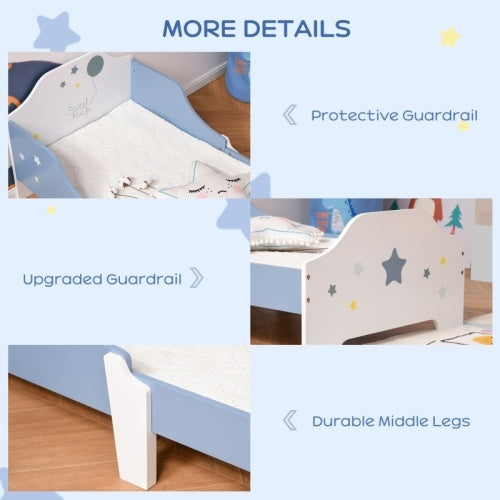 UK Local HOMCOM Toddler Bed Frame, Kids Bedroom Furniture For Boys Girls With Safe Guardrails, Low Junior Blue