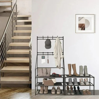 US Local 5-Tier Shoe Rack Shoe Storage For Entryway,Narrow Shoe Rack,Coat And Shoe Rack With 8 Hooks