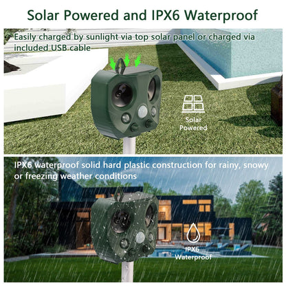 US Local 1 Pc Ultrasonic Animal Repeller Solar Powered Repellent With Motion Sensor LED Flashing Lights IPX6 Waterproof Outdoor For Farm Garden Yard