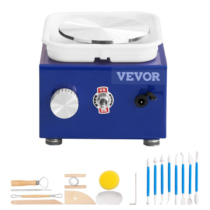 US Local VEVOR Mini Pottery Wheel, For Kids Or Beginners, 2 Turntables 2.6in 3.9in Ceramic Wheel Machine, Adjustable 0-300RPM Speed ABS Detachable Basin, 17 Pottery Accessories, Work Art Craft DIY, 30W, Blue