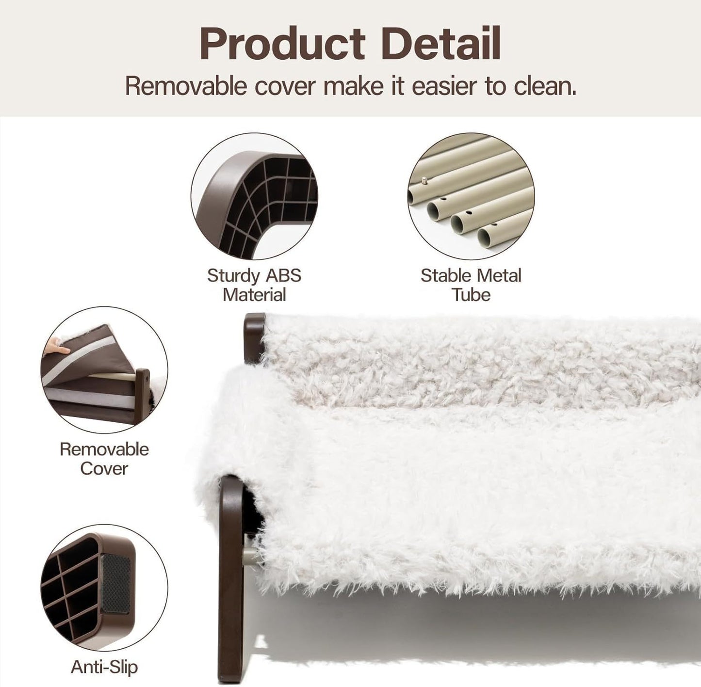 MEWOOFUN Raised Cat Bed For Indoor Cats - Elevated Plush Pet Sofa With Non-Slip Bottom, Supports 44 Lbs, Washable Small Dog Bed For Kittens & Puppies Beige Brown