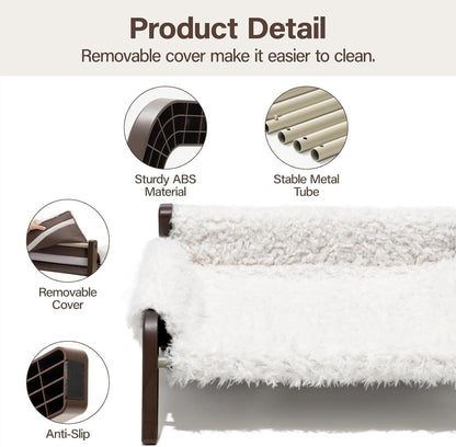 MEWOOFUN Raised Cat Bed For Indoor Cats - Elevated Plush Pet Sofa With Non-Slip Bottom, Supports 44 Lbs, Washable Small Dog Bed For Kittens & Puppies Beige Brown