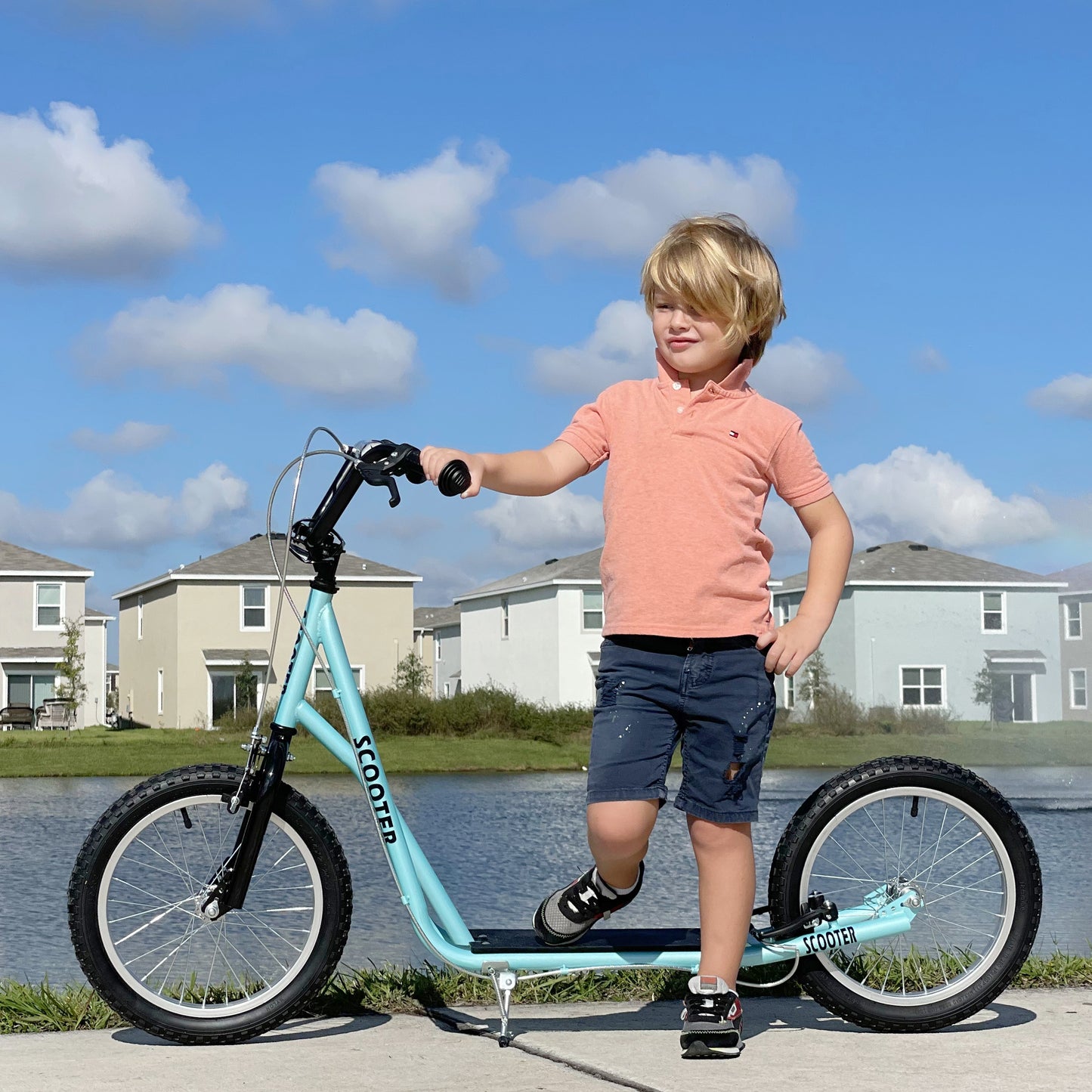 US Local Youth Scooter Kick Scooter for Kids 5+ with Adjustable Handlebar Front and Rear Dual Brakes Inflatable Wheels