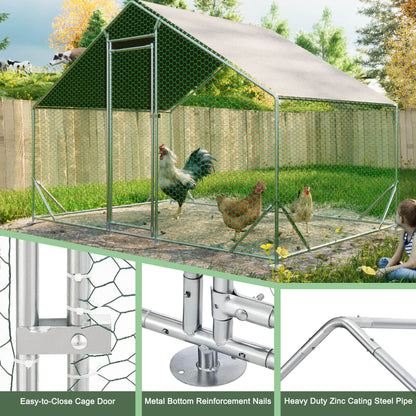 US Local Large Metal Chicken Coop, Walk-in Chicken Run, Galvanized Wire Poultry Chicken Hen Pen Cage, Rabbits Duck Cages With Waterproof And Anti-Ultraviolet Cover For Outside