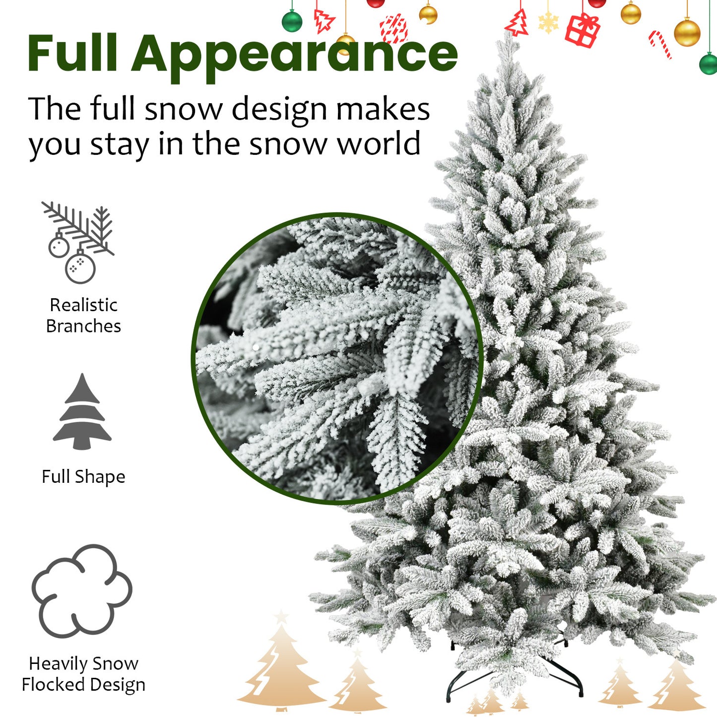 US Local 7 ft PVC And PE Flocked Hinged Tree, Eco-friendly And Fire-resistant Artificial Christmas Tree, New Material Traditional Christmas Tree Suitable For Holidays, Parties, Offices, And Home Living