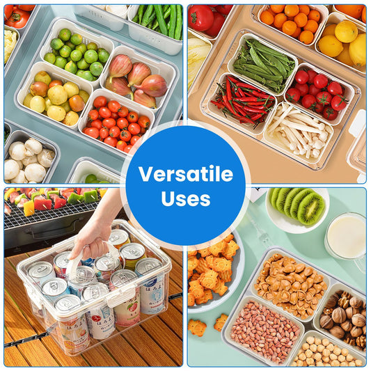 US Local 2Pack Airtight Fruit Storage Containers 4 Compartment Food Storage Containers Fruit Vegetable Organizers With 8 Removable Colanders For Fridge Picnic